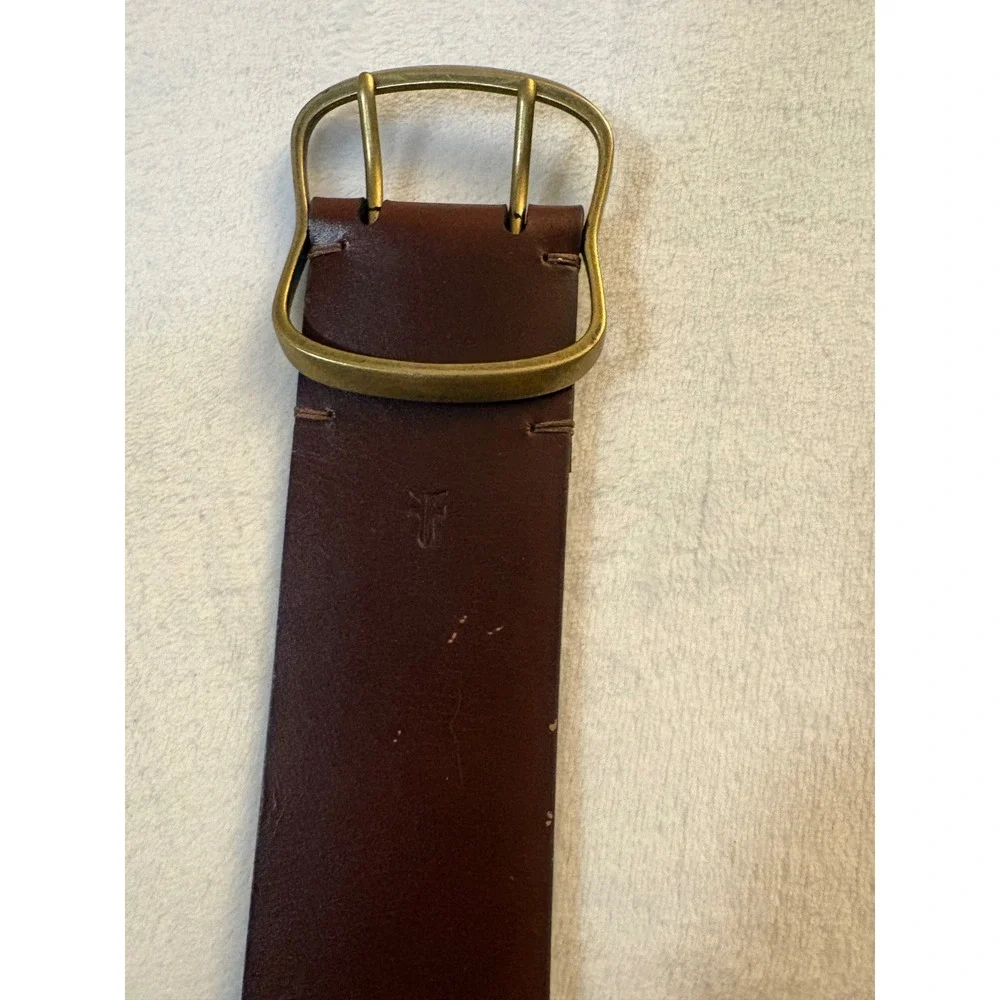 Frye Dark Brown Genuine Leather Double Prong Wide Belt DC1119 Size Small NWT